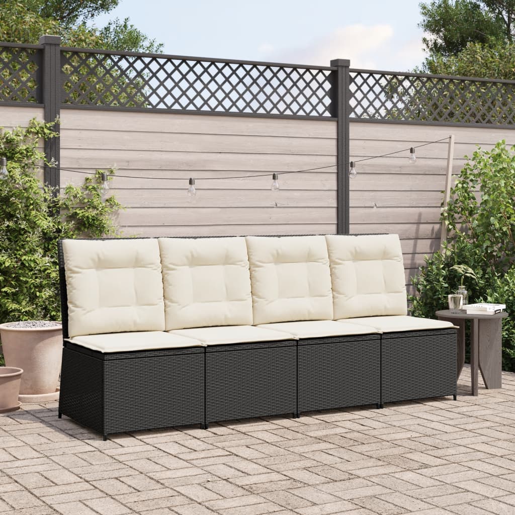 Tuinbank verstelbaar met kussens poly rattan zwart is nu te koop bij PeponiXL, paradijselijk wonen!