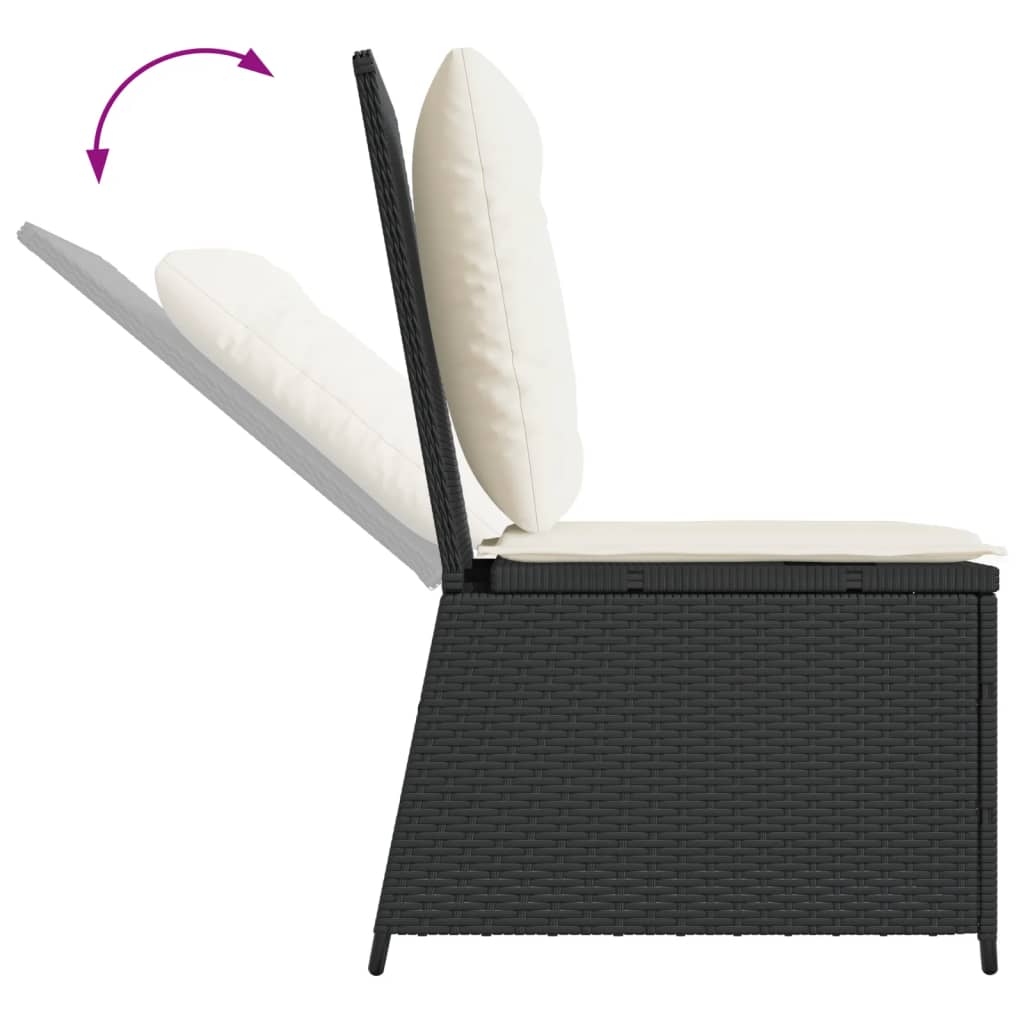 Tuinbank verstelbaar met kussens poly rattan zwart is nu te koop bij PeponiXL, paradijselijk wonen!