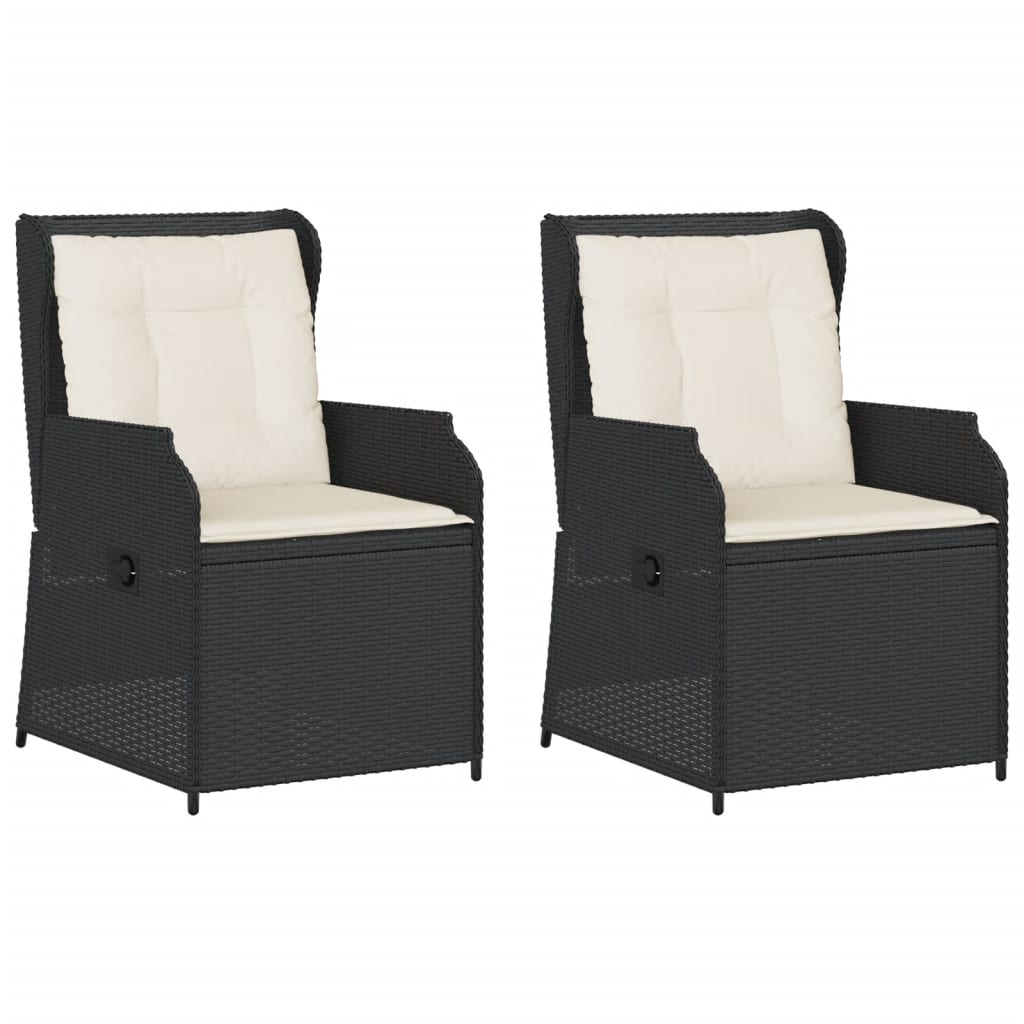Tuinstoelen 2 st verstelbaar met kussens poly rattan zwart is nu te koop bij PeponiXL, paradijselijk wonen!