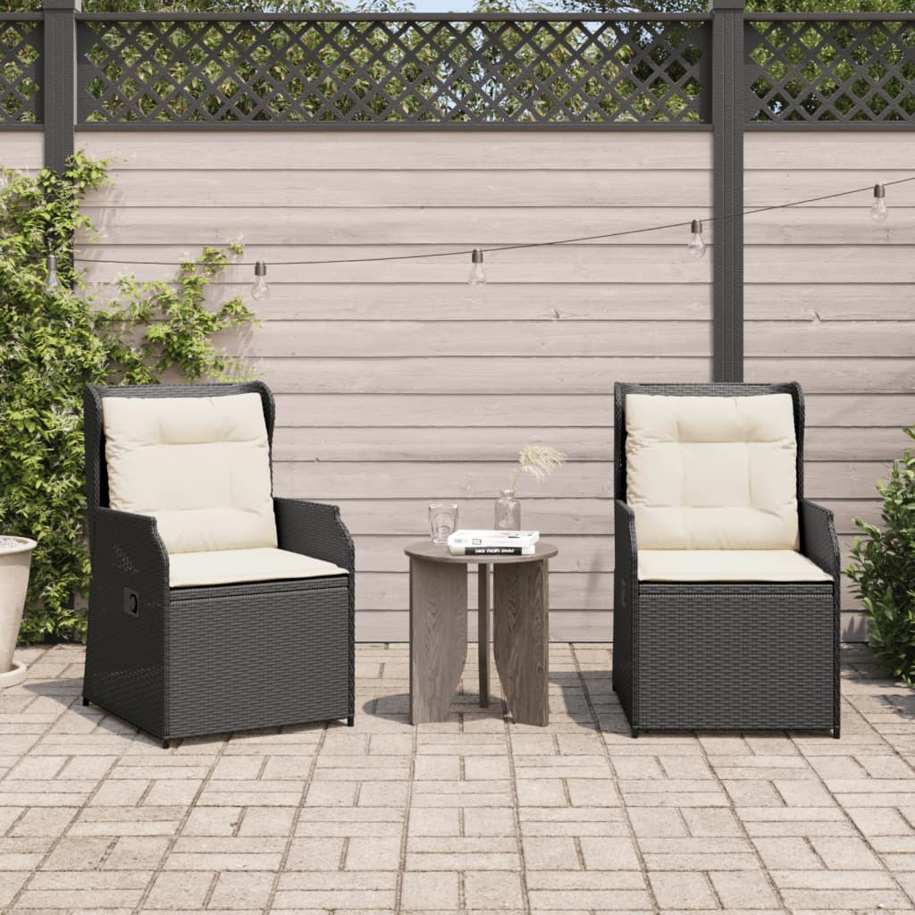 Tuinstoelen 2 st verstelbaar met kussens poly rattan zwart is nu te koop bij PeponiXL, paradijselijk wonen!