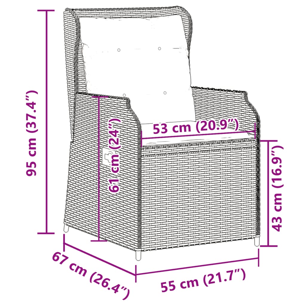 Tuinstoelen 2 st verstelbaar met kussens poly rattan zwart is nu te koop bij PeponiXL, paradijselijk wonen!