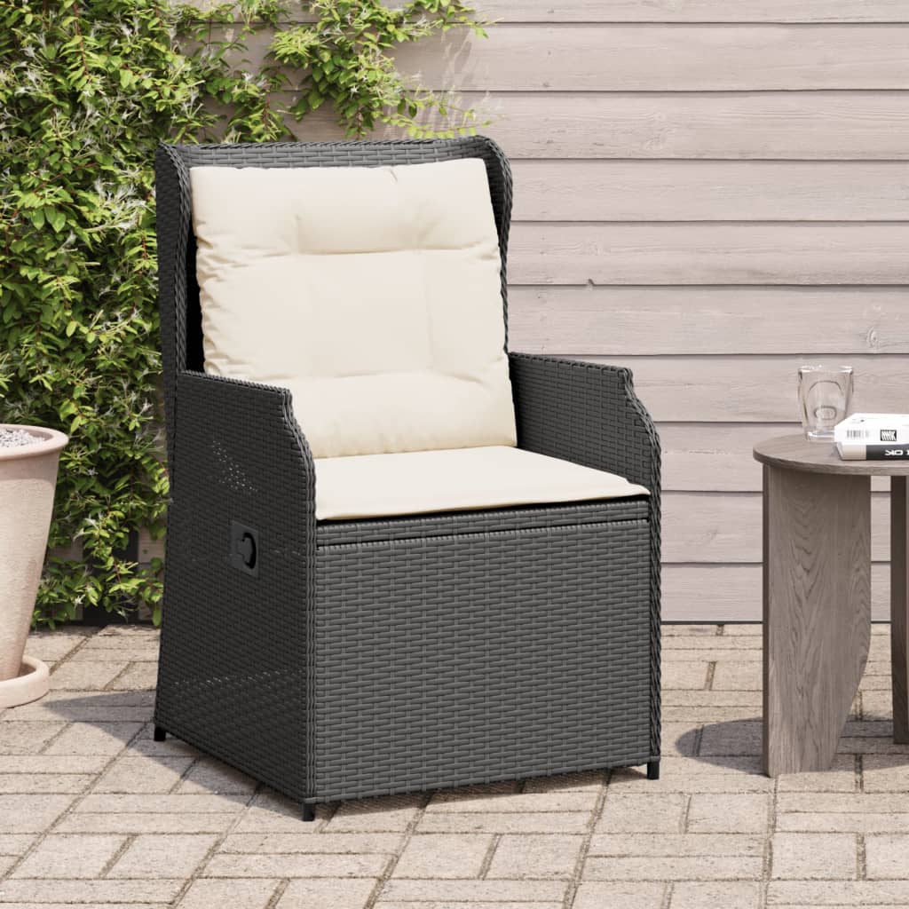 Tuinstoelen 2 st verstelbaar met kussens poly rattan zwart is nu te koop bij PeponiXL, paradijselijk wonen!