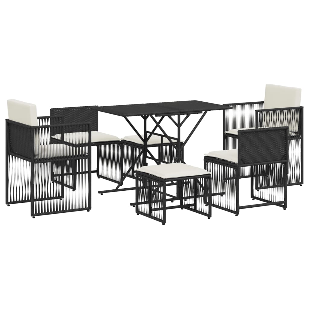 7-delige Tuinset met kussens poly rattan zwart is nu te koop bij PeponiXL, paradijselijk wonen!