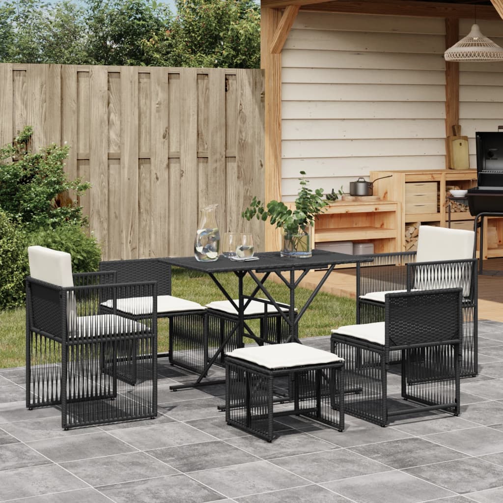 7-delige Tuinset met kussens poly rattan zwart is nu te koop bij PeponiXL, paradijselijk wonen!