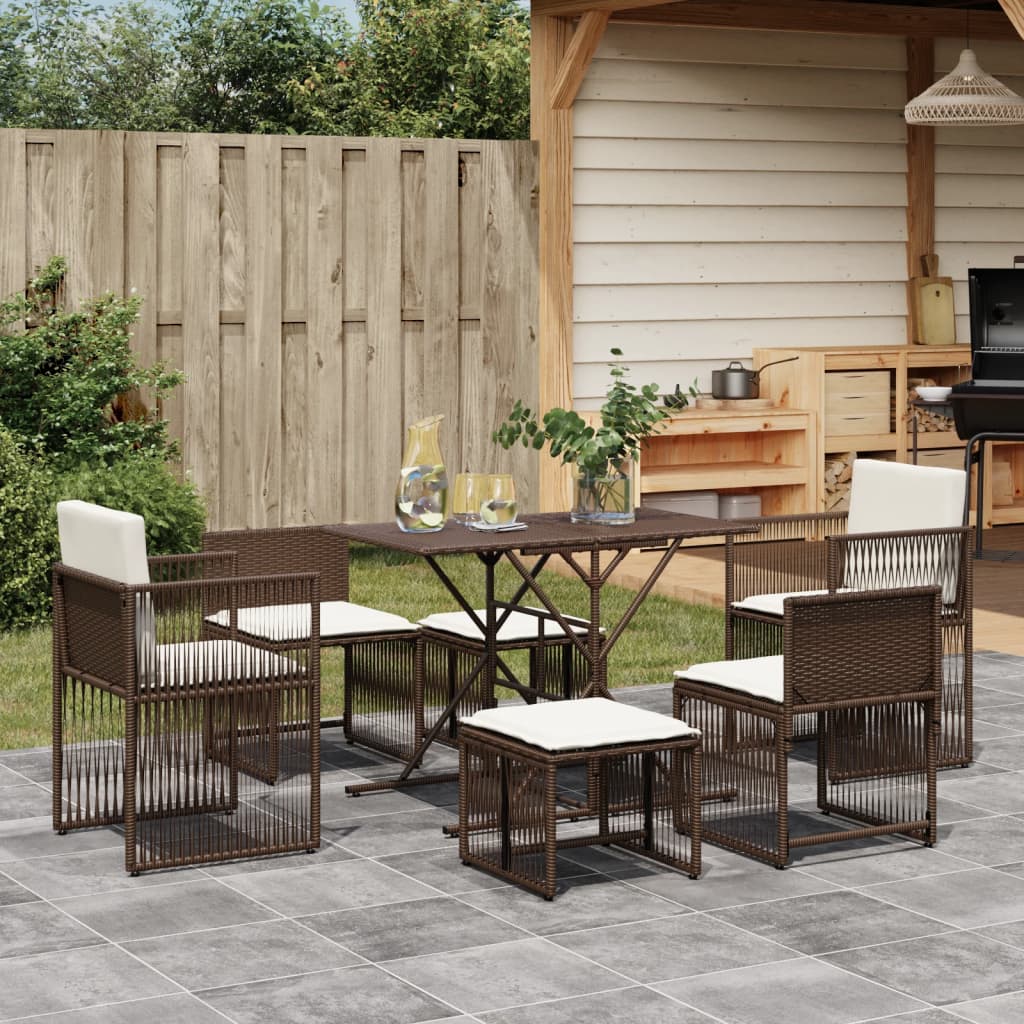 7-delige Tuinset met kussens poly rattan bruin is nu te koop bij PeponiXL, paradijselijk wonen!