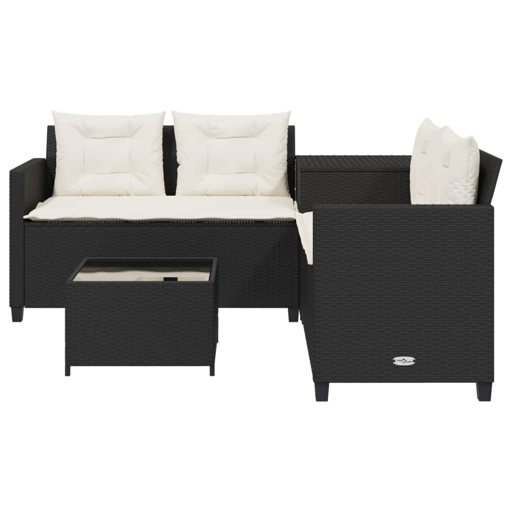 Tuinbank met tafel en kussens L-vormig poly rattan zwart is nu te koop bij PeponiXL, paradijselijk wonen!