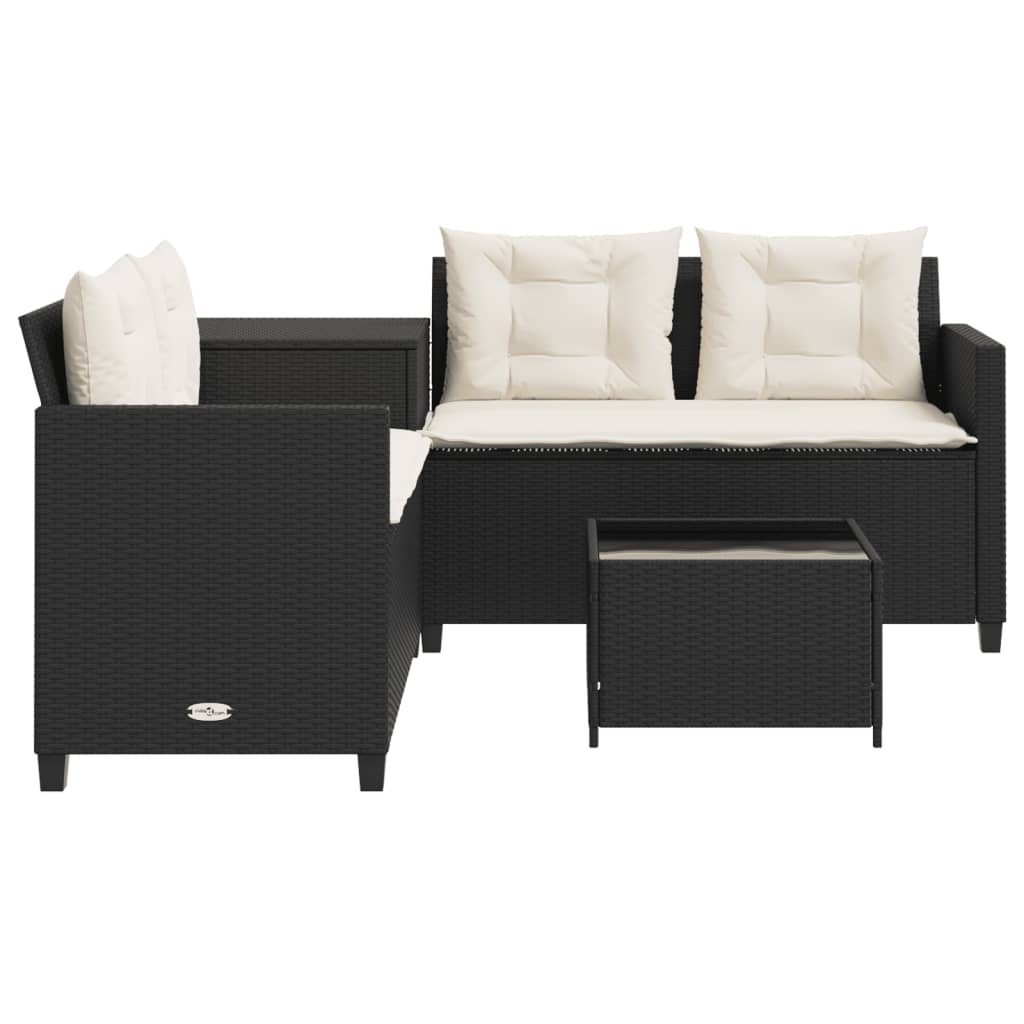 Tuinbank met tafel en kussens L-vormig poly rattan zwart is nu te koop bij PeponiXL, paradijselijk wonen!
