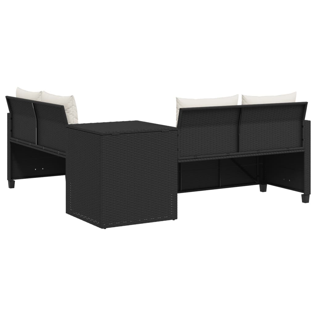 Tuinbank met tafel en kussens L-vormig poly rattan zwart is nu te koop bij PeponiXL, paradijselijk wonen!
