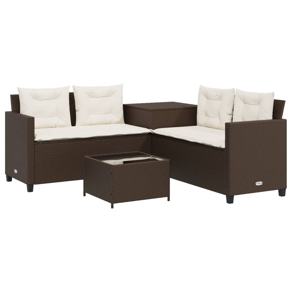Tuinbank met tafel en kussens L-vormig poly rattan bruin is nu te koop bij PeponiXL, paradijselijk wonen!