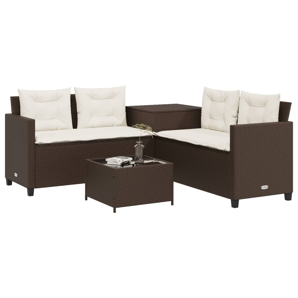 Tuinbank met tafel en kussens L-vormig poly rattan bruin is nu te koop bij PeponiXL, paradijselijk wonen!