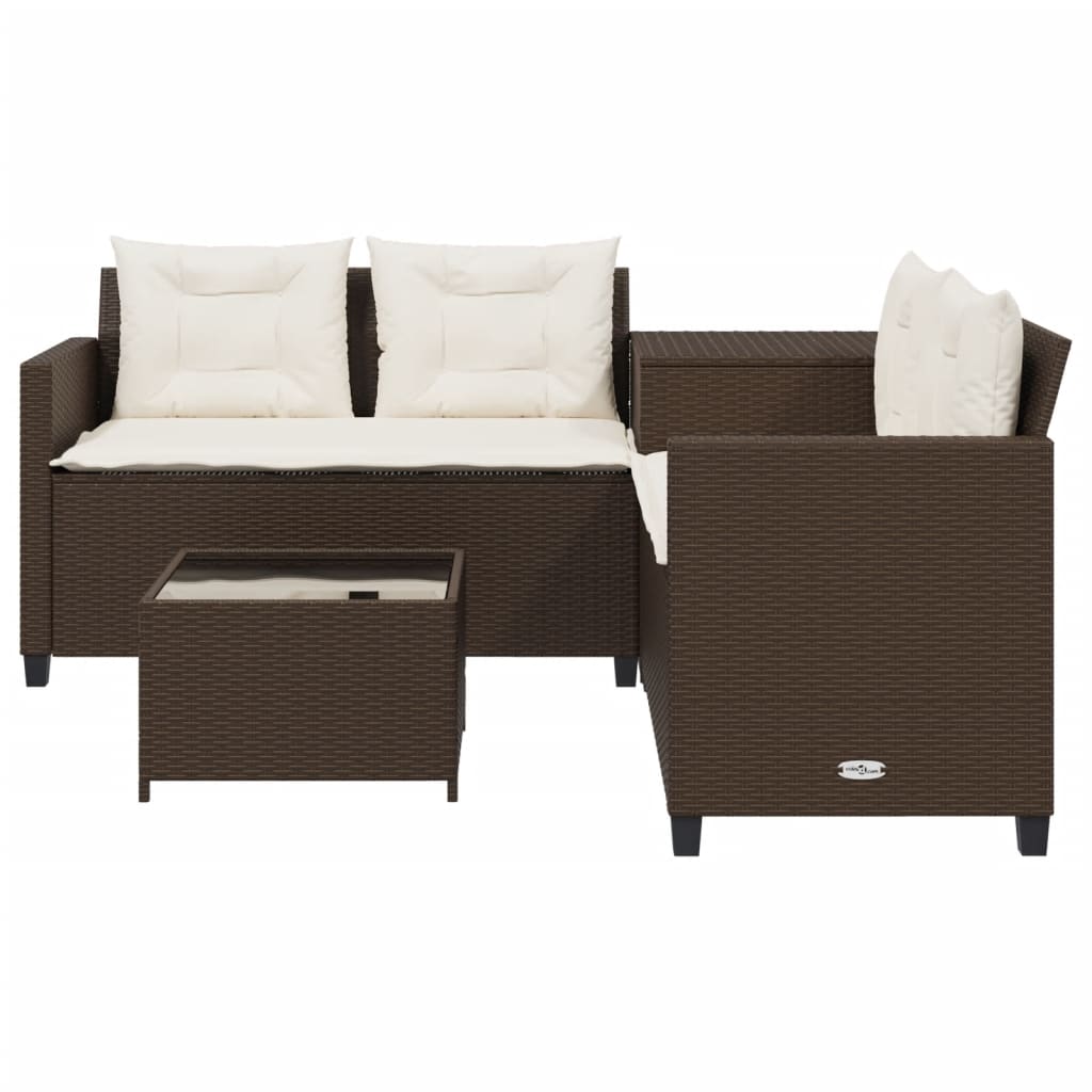 Tuinbank met tafel en kussens L-vormig poly rattan bruin is nu te koop bij PeponiXL, paradijselijk wonen!