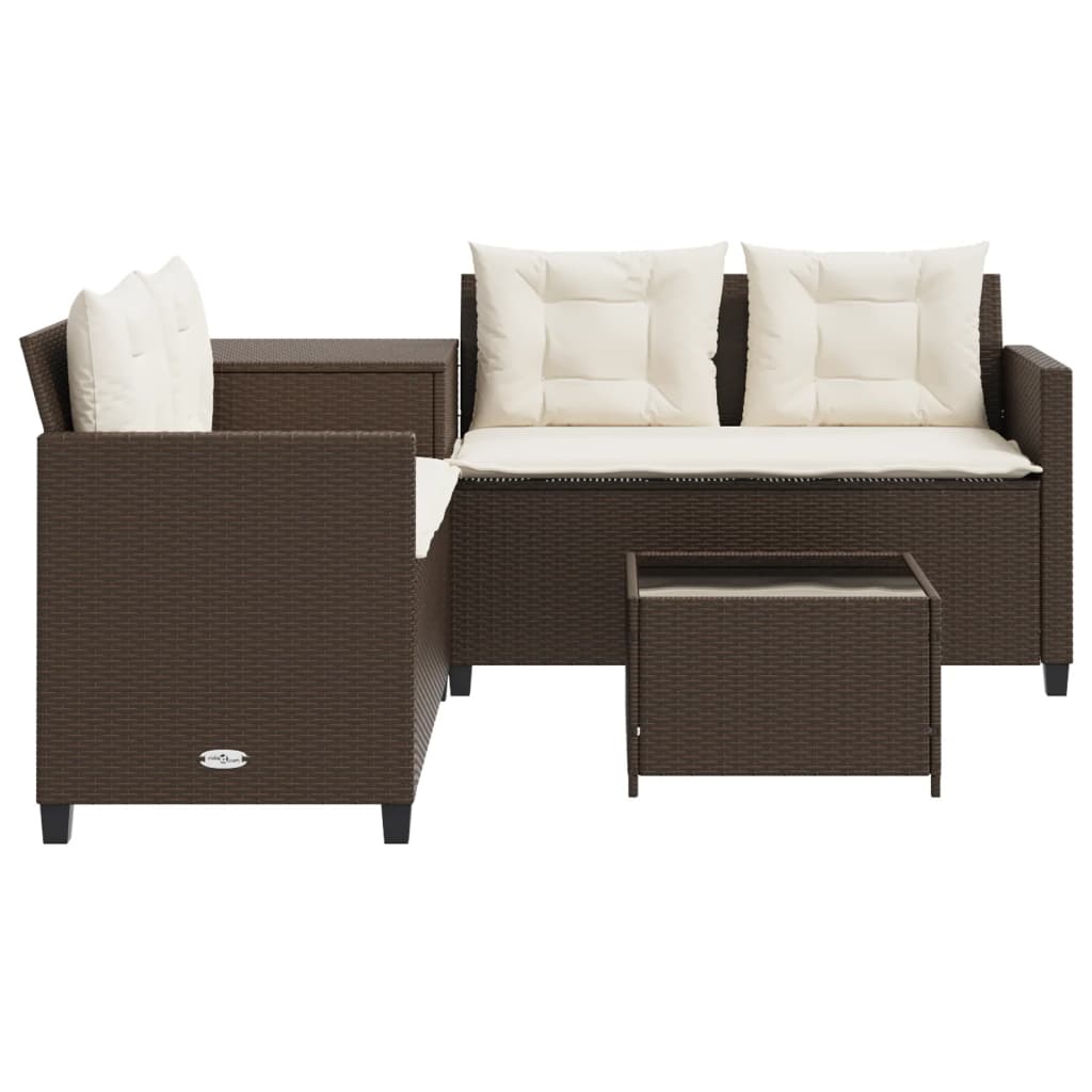 Tuinbank met tafel en kussens L-vormig poly rattan bruin is nu te koop bij PeponiXL, paradijselijk wonen!