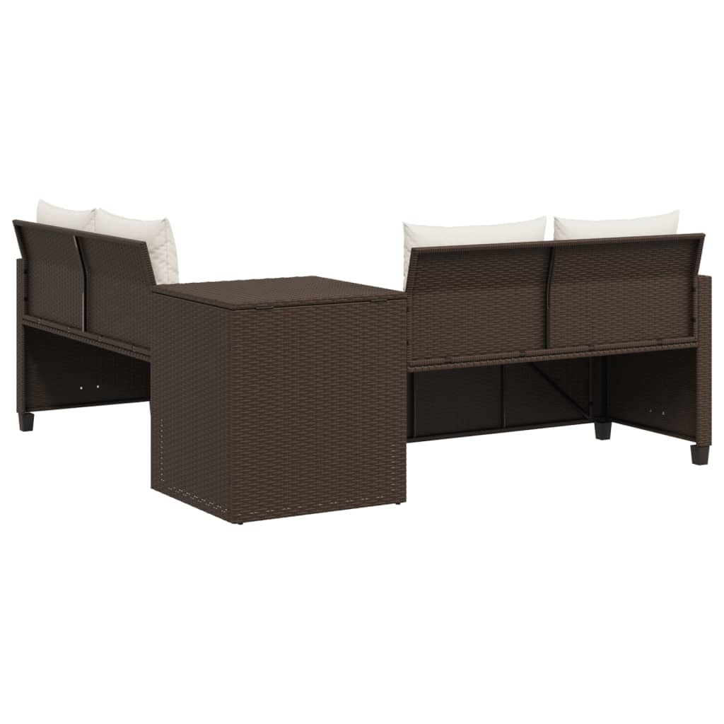Tuinbank met tafel en kussens L-vormig poly rattan bruin is nu te koop bij PeponiXL, paradijselijk wonen!