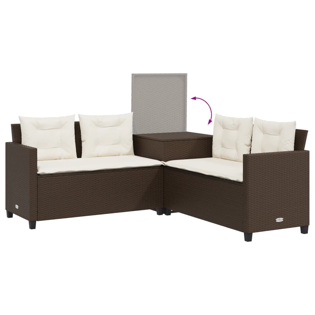 Tuinbank met tafel en kussens L-vormig poly rattan bruin is nu te koop bij PeponiXL, paradijselijk wonen!