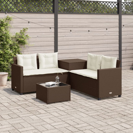 Tuinbank met tafel en kussens L-vormig poly rattan bruin is nu te koop bij PeponiXL, paradijselijk wonen!