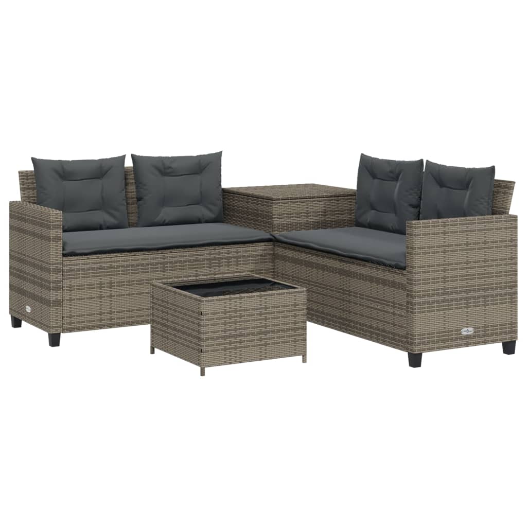 Tuinbank met tafel en kussens L-vormig poly rattan grijs is nu te koop bij PeponiXL, paradijselijk wonen!