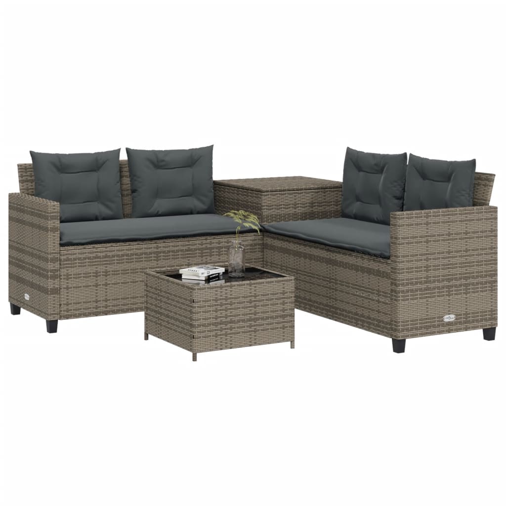 Tuinbank met tafel en kussens L-vormig poly rattan grijs is nu te koop bij PeponiXL, paradijselijk wonen!