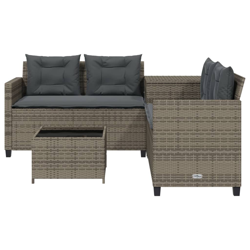 Tuinbank met tafel en kussens L-vormig poly rattan grijs is nu te koop bij PeponiXL, paradijselijk wonen!
