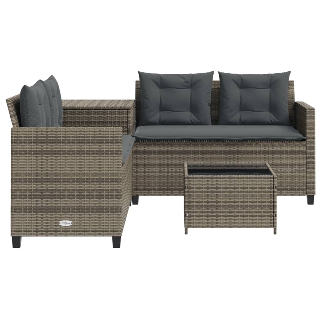 Tuinbank met tafel en kussens L-vormig poly rattan grijs is nu te koop bij PeponiXL, paradijselijk wonen!