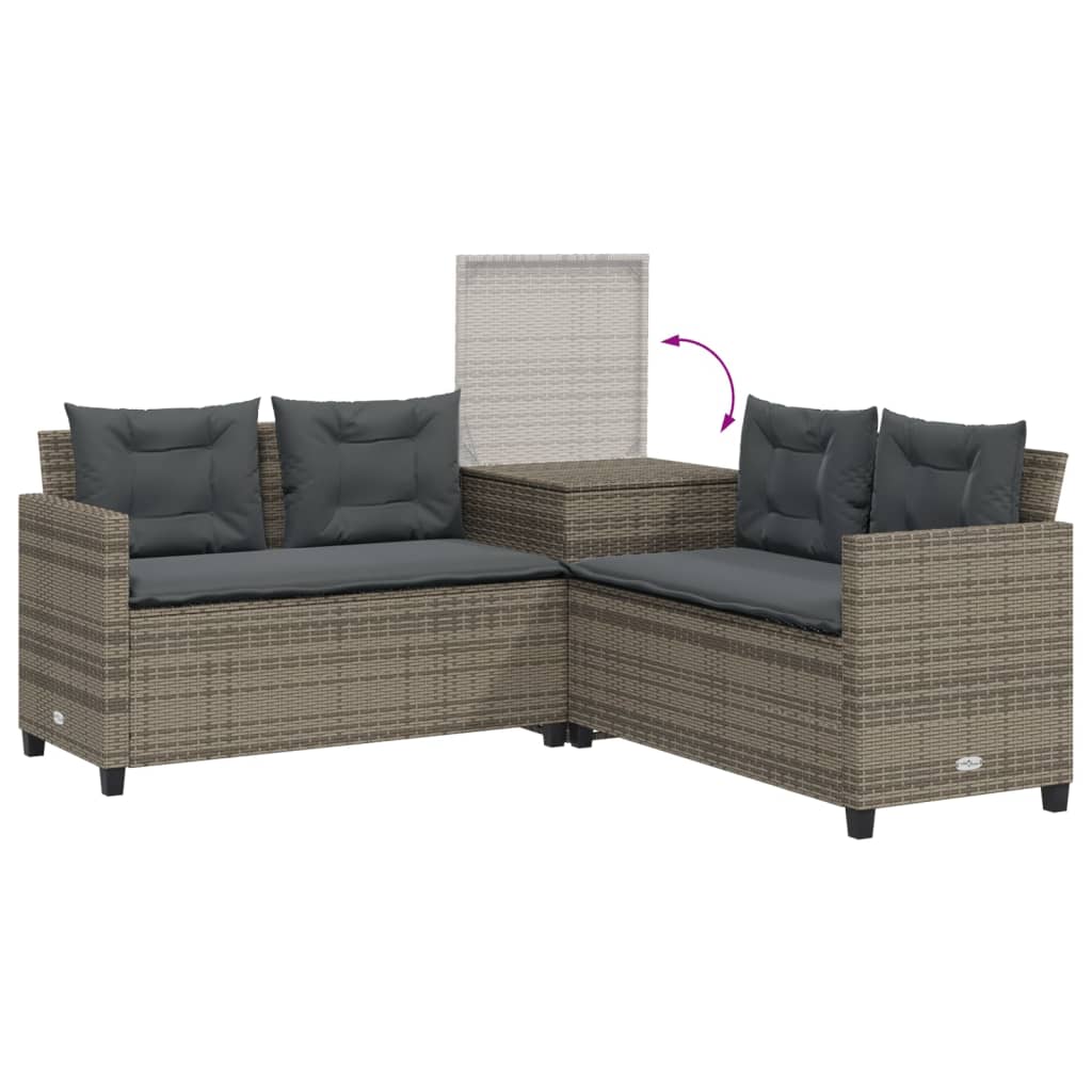 Tuinbank met tafel en kussens L-vormig poly rattan grijs is nu te koop bij PeponiXL, paradijselijk wonen!