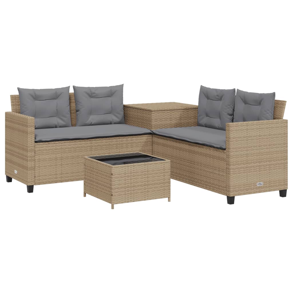 Tuinbank met tafel en kussens L-vormig poly rattan beige is nu te koop bij PeponiXL, paradijselijk wonen!