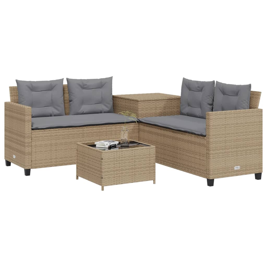 Tuinbank met tafel en kussens L-vormig poly rattan beige is nu te koop bij PeponiXL, paradijselijk wonen!