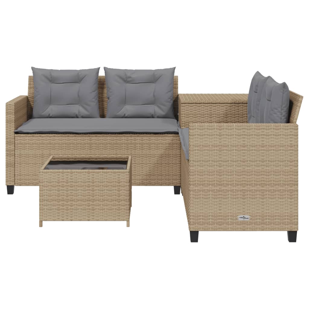 Tuinbank met tafel en kussens L-vormig poly rattan beige is nu te koop bij PeponiXL, paradijselijk wonen!