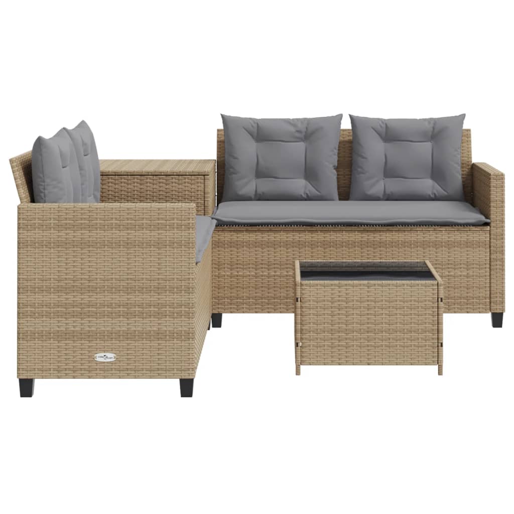 Tuinbank met tafel en kussens L-vormig poly rattan beige is nu te koop bij PeponiXL, paradijselijk wonen!