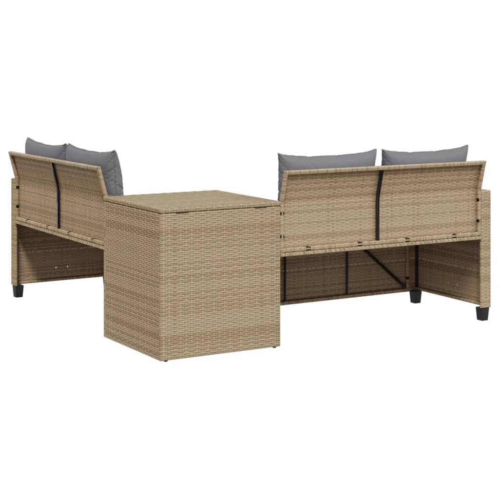 Tuinbank met tafel en kussens L-vormig poly rattan beige is nu te koop bij PeponiXL, paradijselijk wonen!