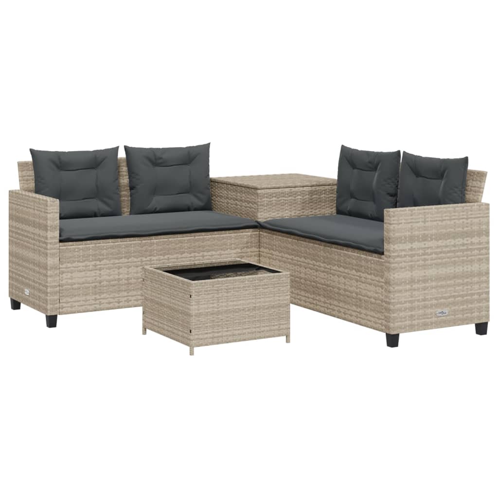 Tuinbank met tafel en kussens L-vormig poly rattan lichtgrijs is nu te koop bij PeponiXL, paradijselijk wonen!