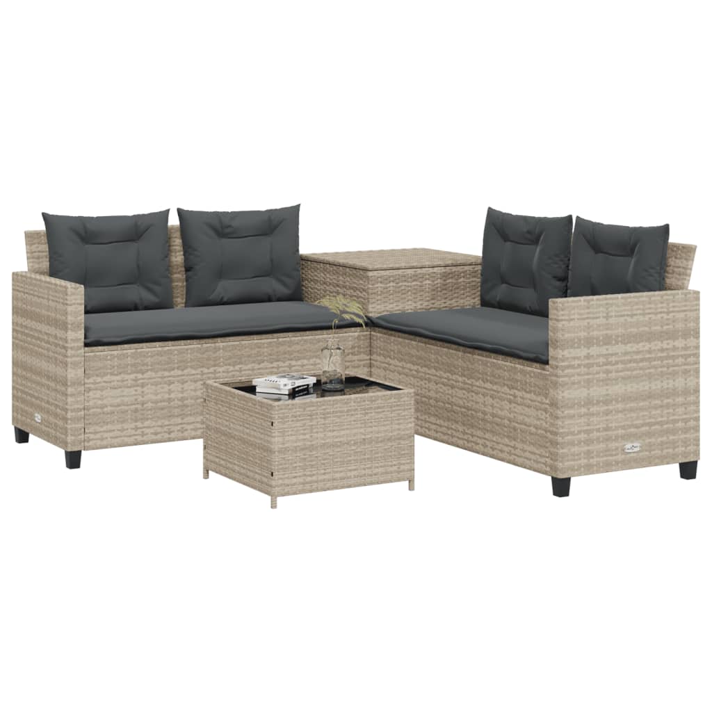 Tuinbank met tafel en kussens L-vormig poly rattan lichtgrijs is nu te koop bij PeponiXL, paradijselijk wonen!