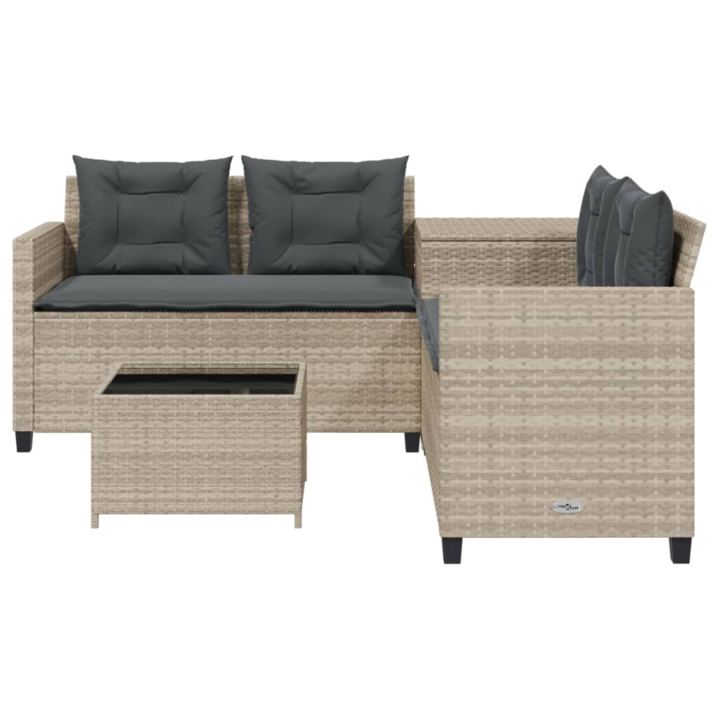 Tuinbank met tafel en kussens L-vormig poly rattan lichtgrijs is nu te koop bij PeponiXL, paradijselijk wonen!