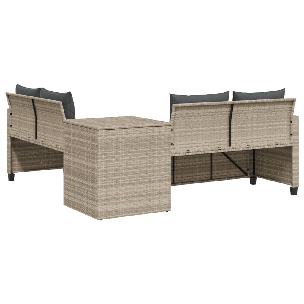 Tuinbank met tafel en kussens L-vormig poly rattan lichtgrijs is nu te koop bij PeponiXL, paradijselijk wonen!