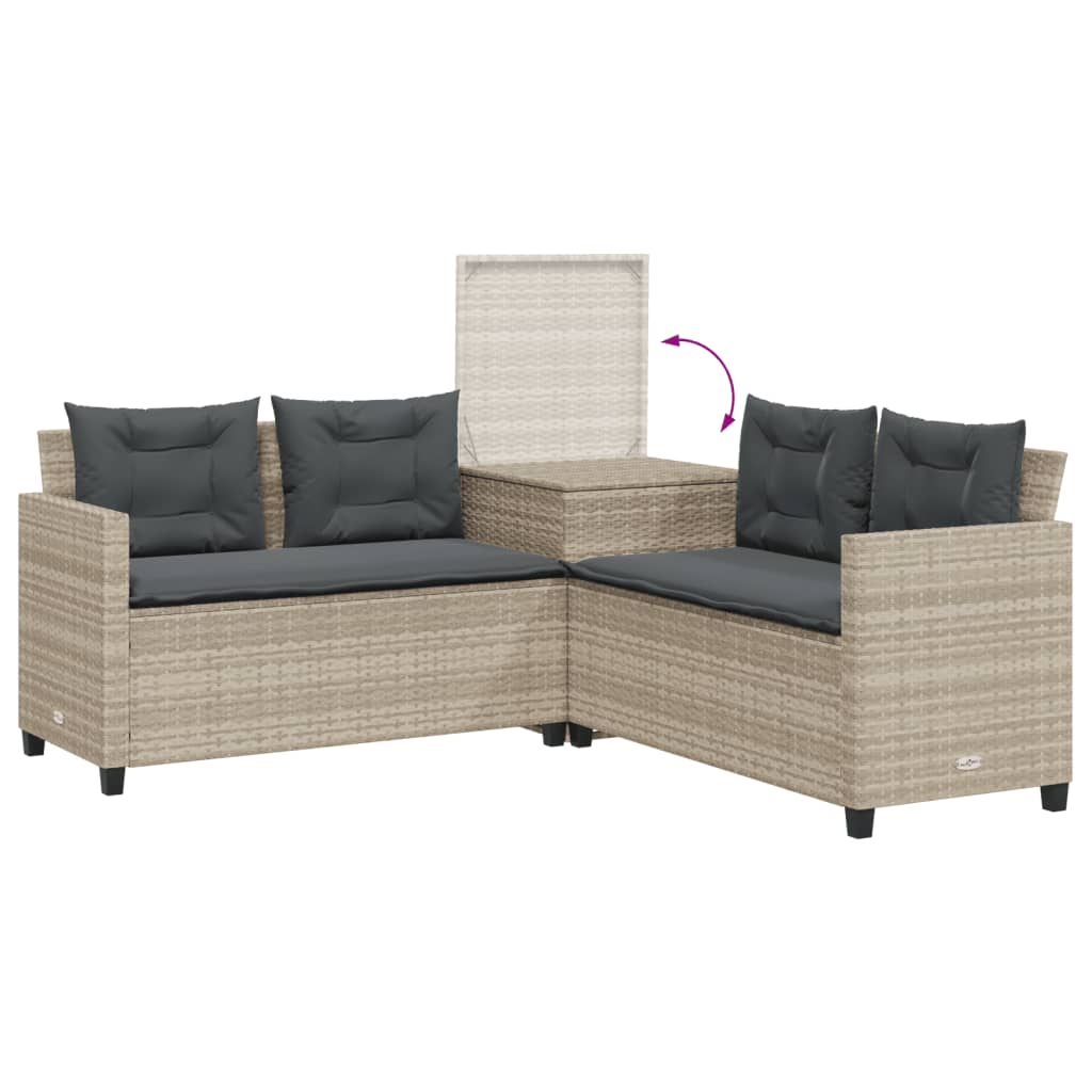 Tuinbank met tafel en kussens L-vormig poly rattan lichtgrijs is nu te koop bij PeponiXL, paradijselijk wonen!