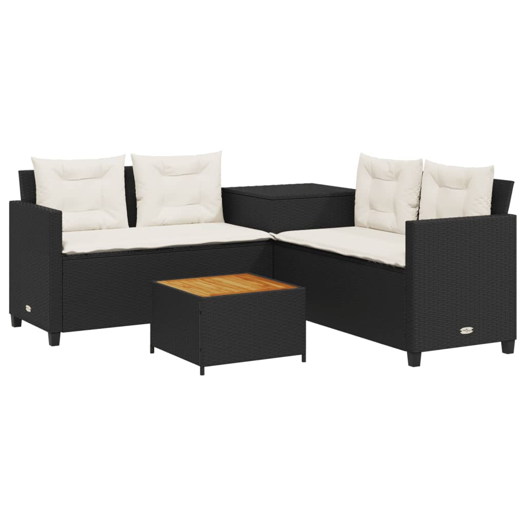 Tuinbank met tafel en kussens L-vormig poly rattan zwart is nu te koop bij PeponiXL, paradijselijk wonen!
