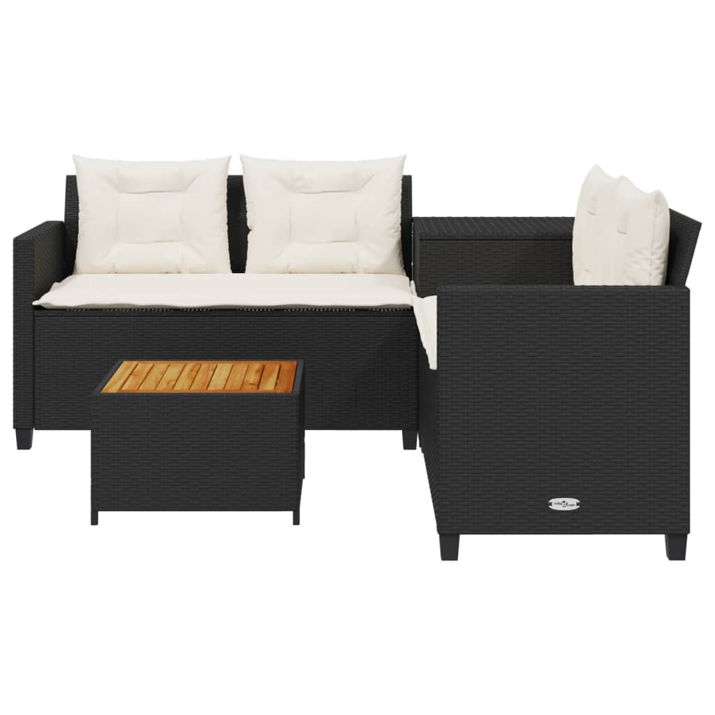 Tuinbank met tafel en kussens L-vormig poly rattan zwart is nu te koop bij PeponiXL, paradijselijk wonen!