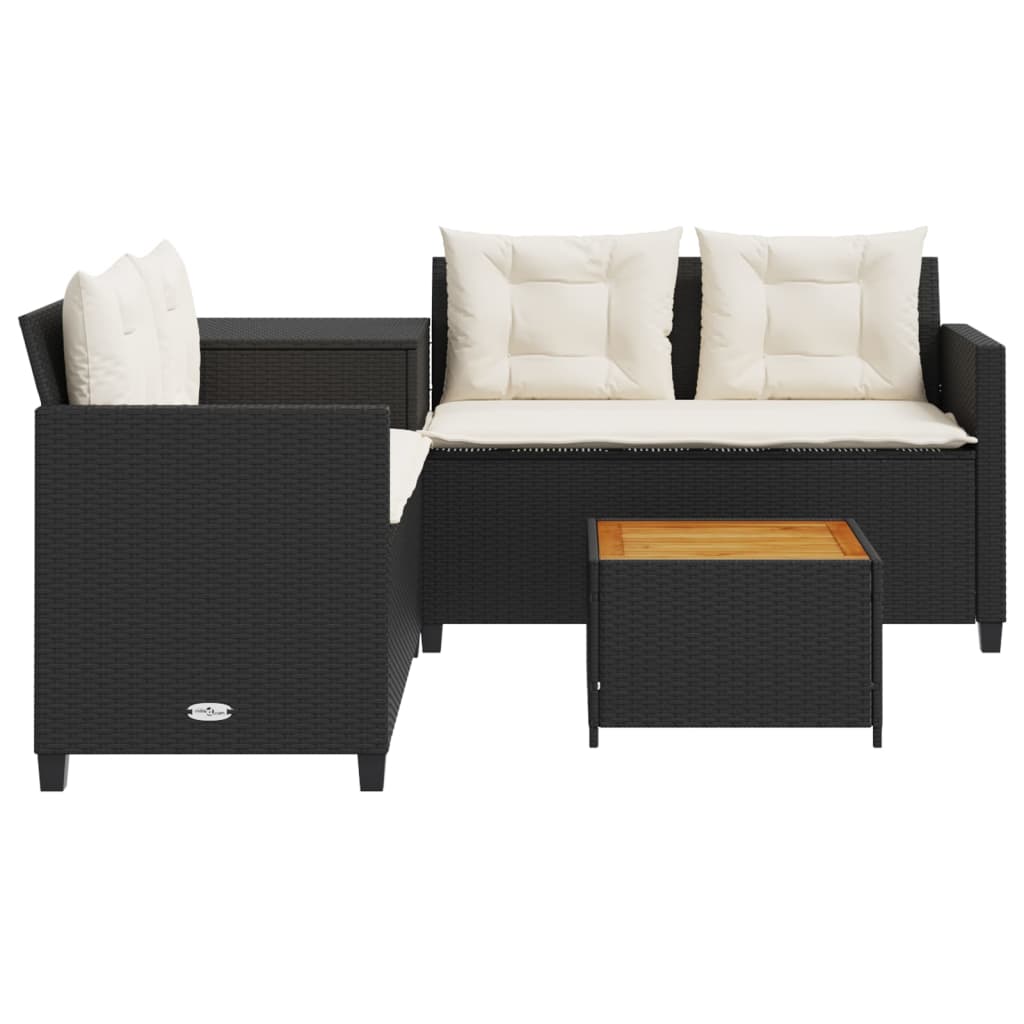 Tuinbank met tafel en kussens L-vormig poly rattan zwart is nu te koop bij PeponiXL, paradijselijk wonen!