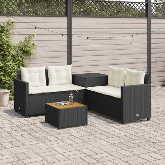 Tuinbank met tafel en kussens L-vormig poly rattan zwart is nu te koop bij PeponiXL, paradijselijk wonen!