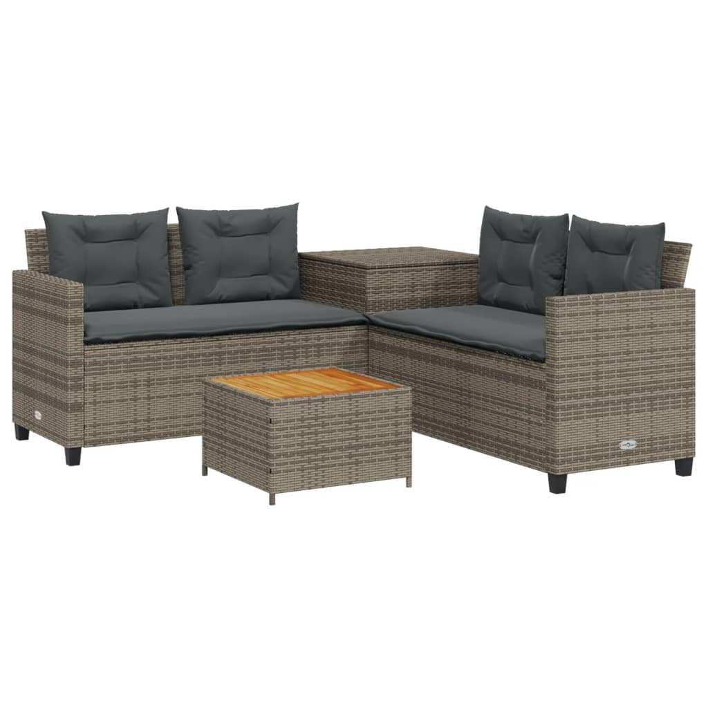 Tuinbank met tafel en kussens L-vormig poly rattan grijs is nu te koop bij PeponiXL, paradijselijk wonen!