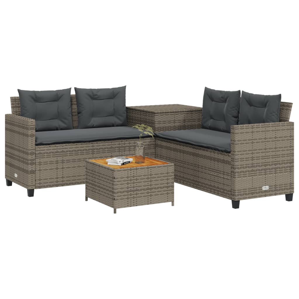 Tuinbank met tafel en kussens L-vormig poly rattan grijs is nu te koop bij PeponiXL, paradijselijk wonen!