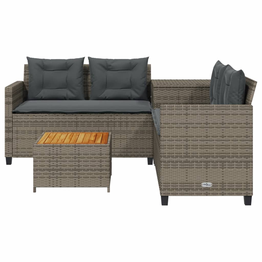 Tuinbank met tafel en kussens L-vormig poly rattan grijs is nu te koop bij PeponiXL, paradijselijk wonen!