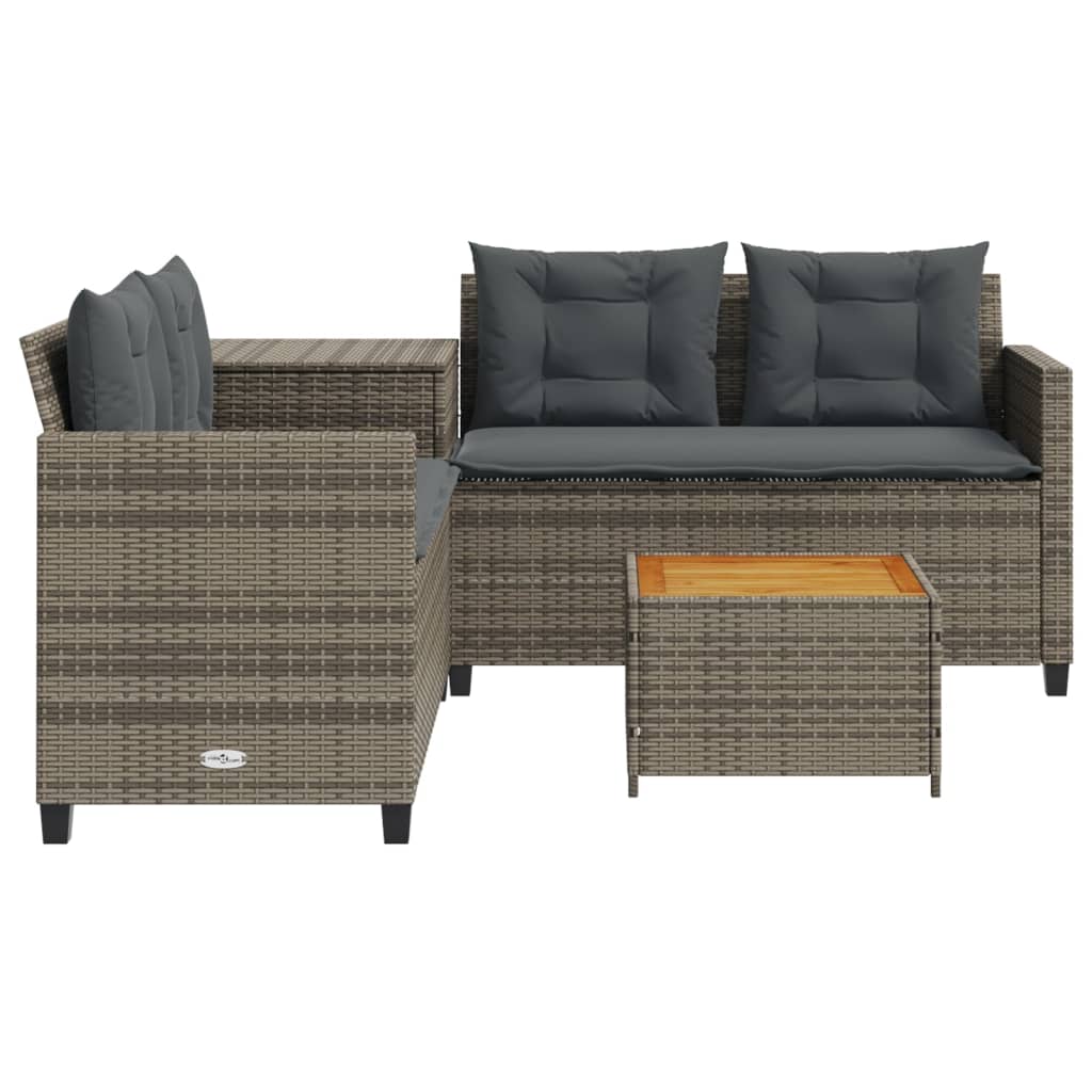 Tuinbank met tafel en kussens L-vormig poly rattan grijs is nu te koop bij PeponiXL, paradijselijk wonen!