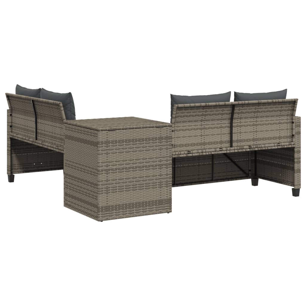 Tuinbank met tafel en kussens L-vormig poly rattan grijs is nu te koop bij PeponiXL, paradijselijk wonen!