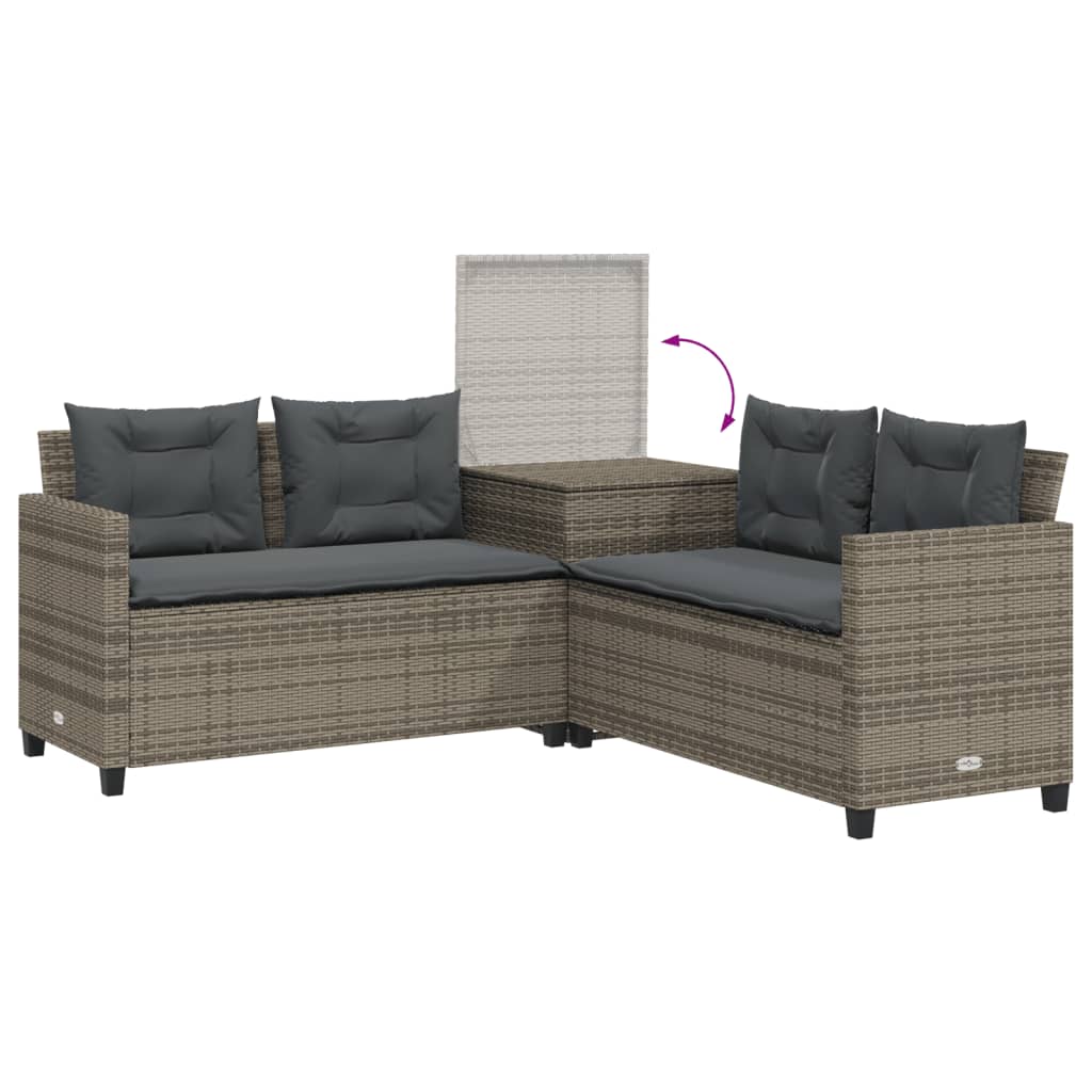 Tuinbank met tafel en kussens L-vormig poly rattan grijs is nu te koop bij PeponiXL, paradijselijk wonen!