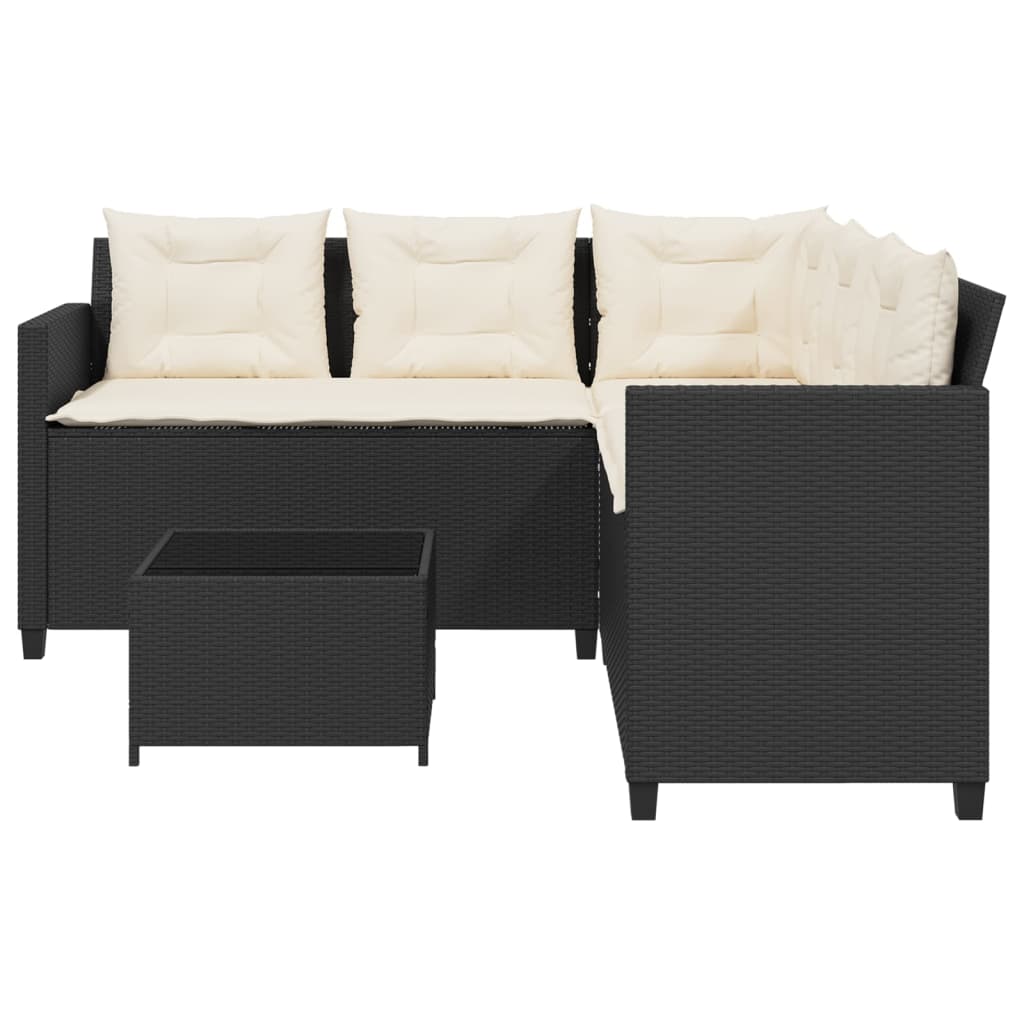Tuinbank met tafel en kussens L-vormig poly rattan zwart is nu te koop bij PeponiXL, paradijselijk wonen!