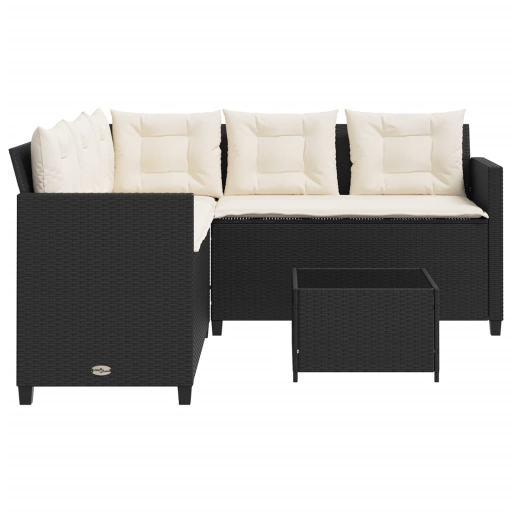 Tuinbank met tafel en kussens L-vormig poly rattan zwart is nu te koop bij PeponiXL, paradijselijk wonen!