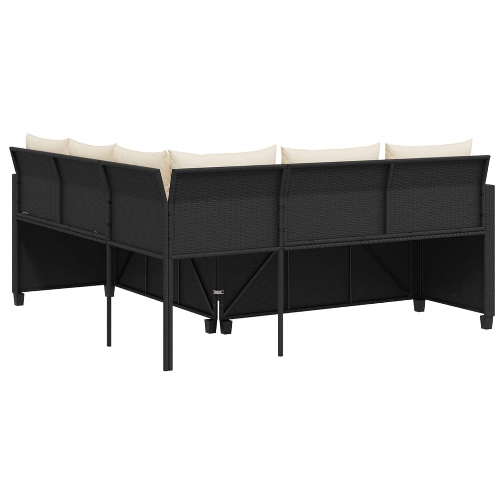 Tuinbank met tafel en kussens L-vormig poly rattan zwart is nu te koop bij PeponiXL, paradijselijk wonen!