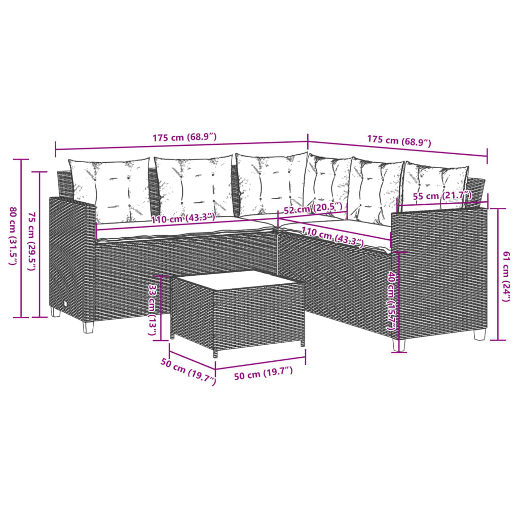 Tuinbank met tafel en kussens L-vormig poly rattan zwart is nu te koop bij PeponiXL, paradijselijk wonen!