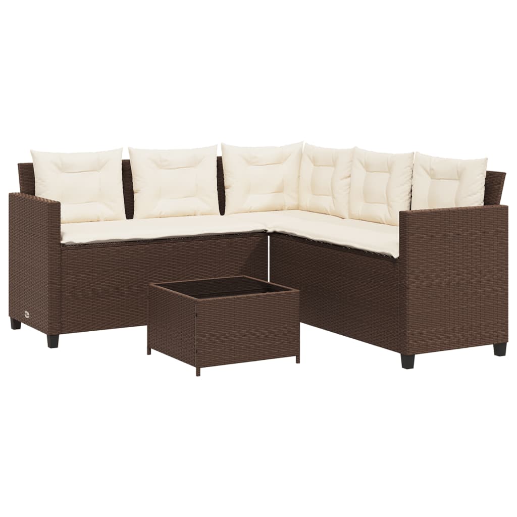 Tuinbank met tafel en kussens L-vormig poly rattan bruin is nu te koop bij PeponiXL, paradijselijk wonen!