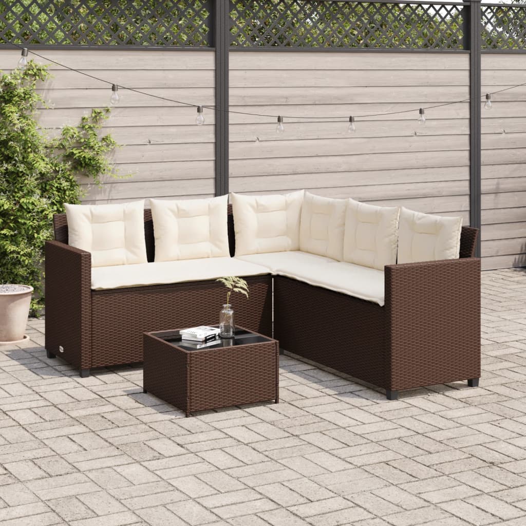 Tuinbank met tafel en kussens L-vormig poly rattan bruin is nu te koop bij PeponiXL, paradijselijk wonen!